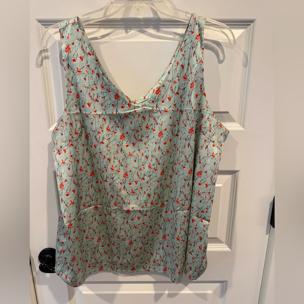 Floral V-Neck Tank Top - Mint and Red - Picture 1 of 3